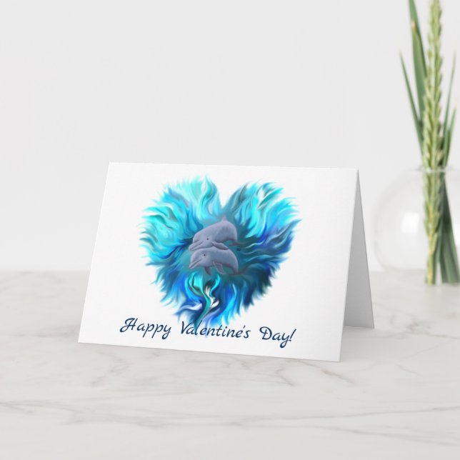 Cartes Pour Fêtes Annuelles Heureuse Sainte-Valentin - Paire de dauphins (Devant)