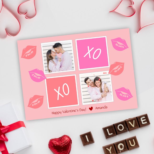 Cartes Pour Fêtes Annuelles Heureuse Sainte-Valentin Pink Modern 2 Photo Coupl (Pink Modern 2 Photo Couple Happy Valentine's Day Holiday Card)
