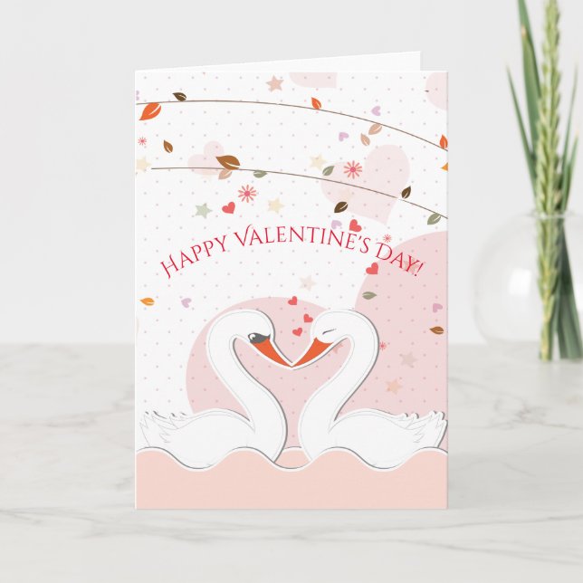 Cartes Pour Fêtes Annuelles Heureuse Sainte-Valentin Romantique Swans Coeurs (Devant)