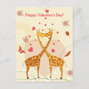 Cartes Pour Fêtes Annuelles Heureuse Sainte-Valentin Rose Cute Giraffes Coeur 