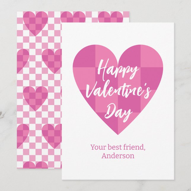 Cartes Pour Fêtes Annuelles Heureuse Sainte-Valentin rose plat (Devant / Derrière)