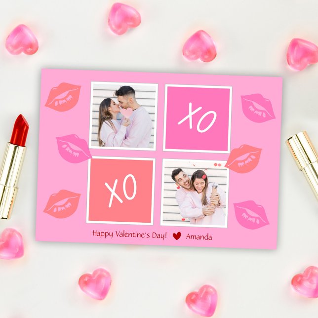 Cartes Pour Fêtes Annuelles Heureuse Sainte-Valentin XOXO Pink Photo Couple (XOXO Pink Photo Couple Happy Valentine's Day Holiday Card)