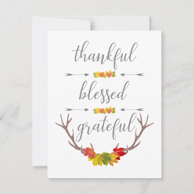 Cartes Pour Fêtes Annuelles Heureux Béni Grateful Fall Antler Thanksgiving (Devant)