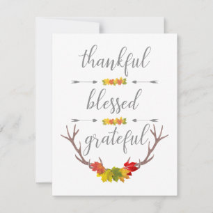 Cartes Pour Fêtes Annuelles Heureux Béni Grateful Fall Antler Thanksgiving