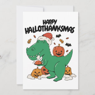 CARTES POUR FÊTES ANNUELLES HEUREUX HALLOTHANKSMAS T-REX NOËL, MERCI