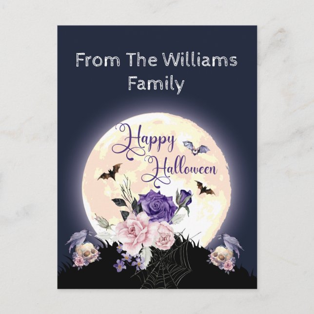 Cartes Pour Fêtes Annuelles heureux halloween éffrayante lune et gothique rose (Devant)