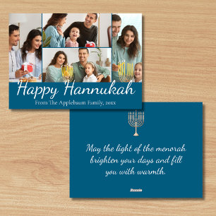 Cartes Pour Fêtes Annuelles heureux hannukah, 4 photos collage bleu et blanc