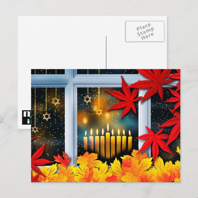 Cartes Pour Fêtes Annuelles Heureux Hanoukka ! Thème Automne (Devant / Derrière)