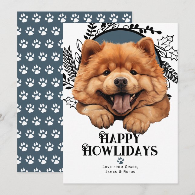 Cartes Pour Fêtes Annuelles Heureux Howlidays Chow Chow Chig (Devant / Derrière)