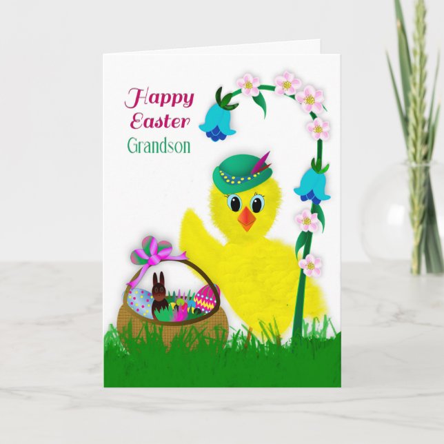 Cartes Pour Fêtes Annuelles HEUREUX PÂQUES Jaune Jaune Chic Pâques Panier (Devant)