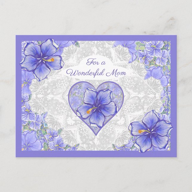 Cartes Pour Fêtes Annuelles Hibiscus & dentelle BLEU (Devant)