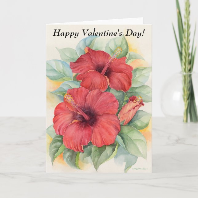 Cartes Pour Fêtes Annuelles Hibiscus floral rouge moderne Saint Valentin (Devant)