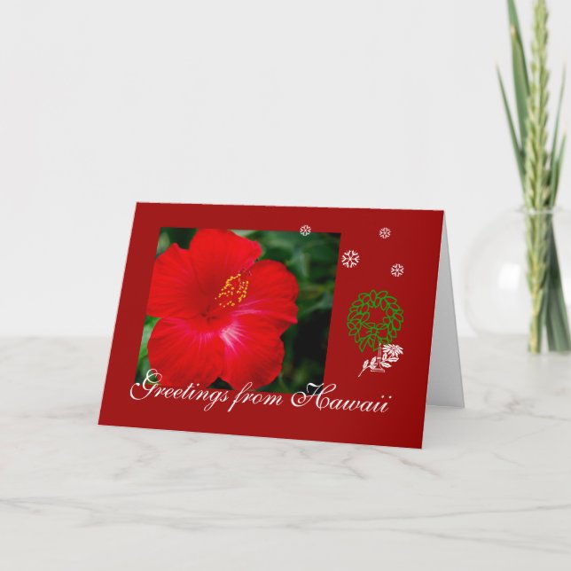 Cartes Pour Fêtes Annuelles Hibiscus rouge, salutations d'Hawaï (Devant)