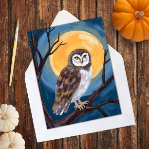 Cartes Pour Fêtes Annuelles Hibou Effrayant   Pleine Lune Joyeux Halloween