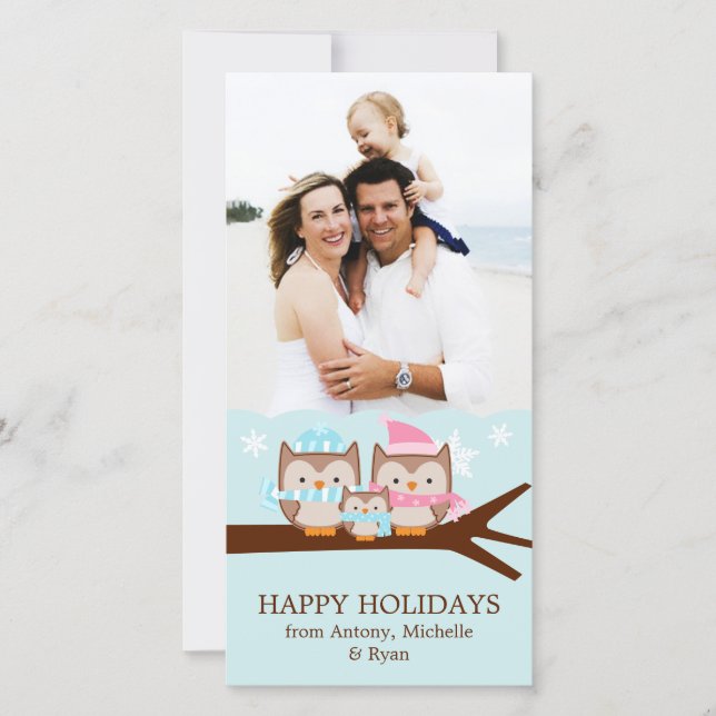 Cartes Pour Fêtes Annuelles Hiboux d'hiver Famille (Devant)
