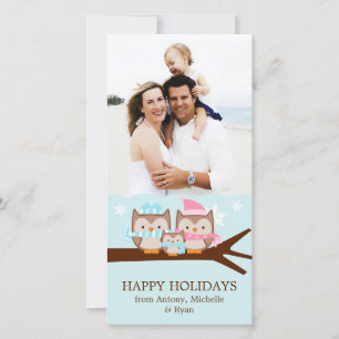 Cartes Pour Fêtes Annuelles Hiboux d'hiver Famille