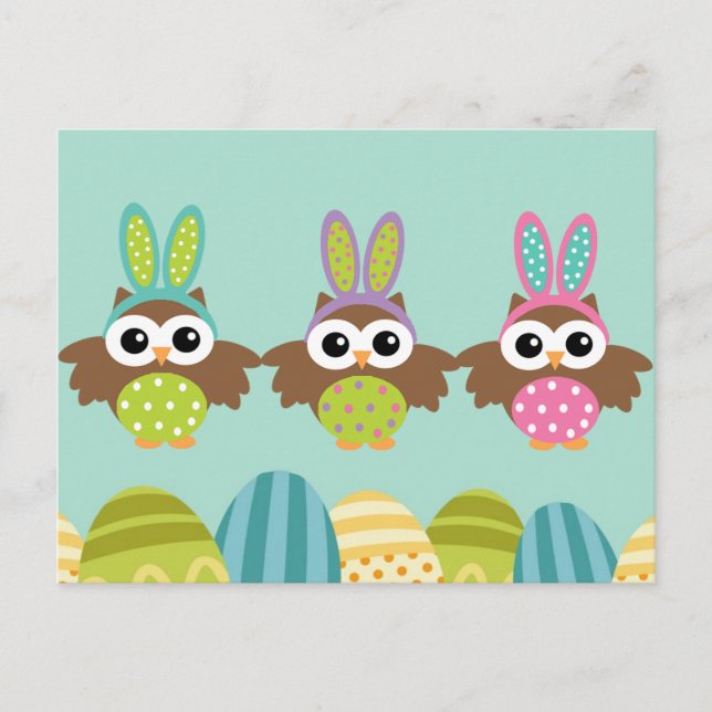 Cartes Pour Fêtes Annuelles Hiboux heureux de lapin de Pâques (Devant)