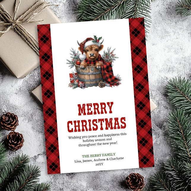 Cartes Pour Fêtes Annuelles Highland cow Christmas card red poinsettias (Highland cow Christmas card red poinsettias)
