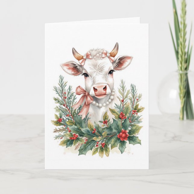 Cartes Pour Fêtes Annuelles Highland Cow Coquette Christmas  (Devant)
