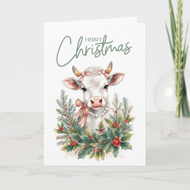 Cartes Pour Fêtes Annuelles Highland Cow Coquette Christmas  (Devant)