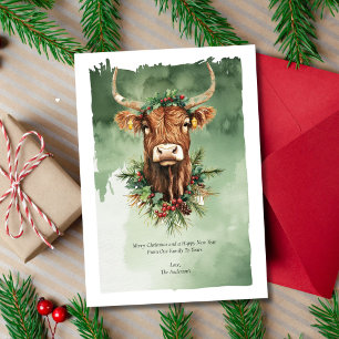 Cartes Pour Fêtes Annuelles Highland Cow Funny Mignonne Aquarelle Noël