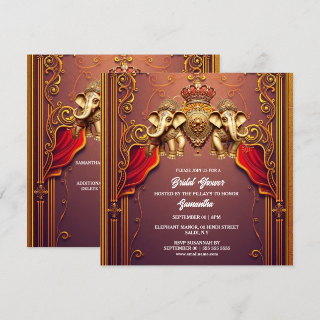 Cartes Pour Fêtes Annuelles Hindi Hindou prune ethnie or (Devant / Derrière)