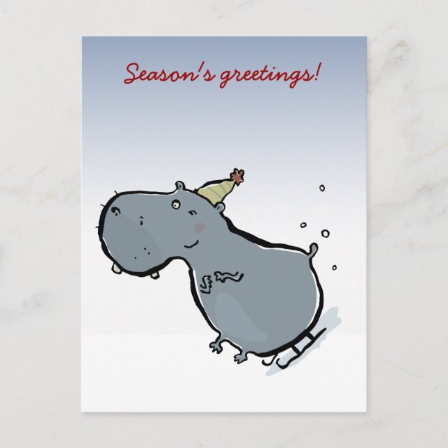 Cartes Pour Fêtes Annuelles Hippo de l'équitation de traîneau (mots modifiable (Devant)