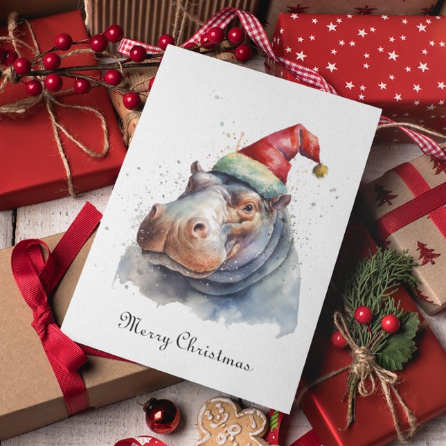 Cartes Pour Fêtes Annuelles Hippo de Noël personnalisable (Créateur téléchargé)