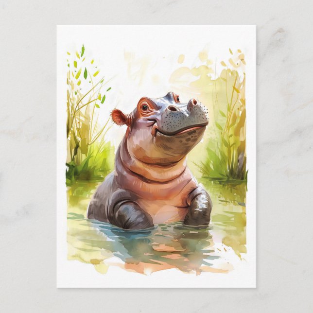 Cartes Pour Fêtes Annuelles Hippo souriant dans l'eau (Devant)