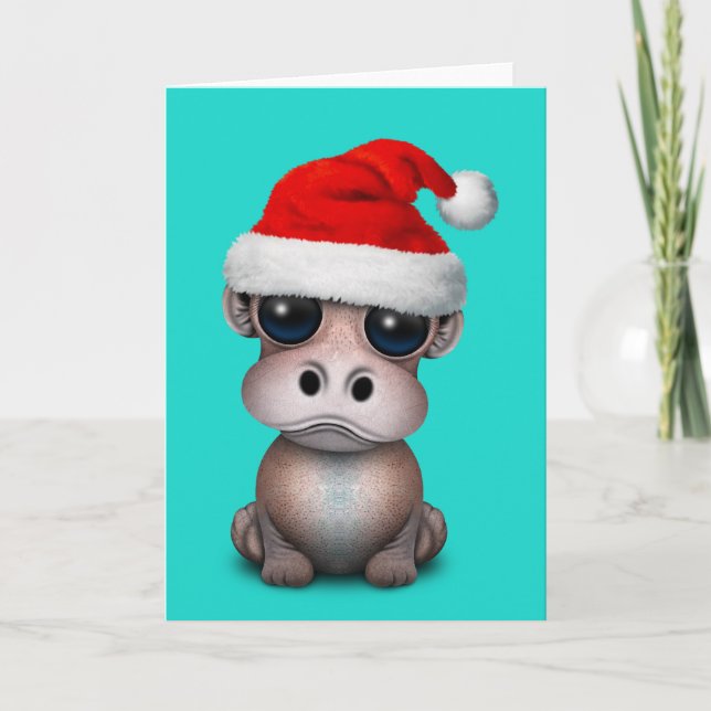 Cartes Pour Fêtes Annuelles Hippopotame de bébé utilisant un casquette de Père (Devant)