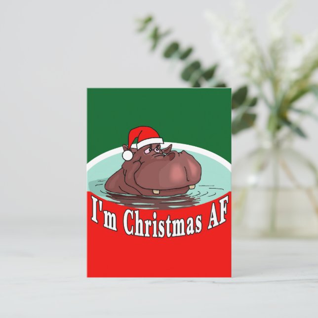 Cartes Pour Fêtes Annuelles Hippopotame de Noël à Santa Hat - Noël AF (Debout devant)