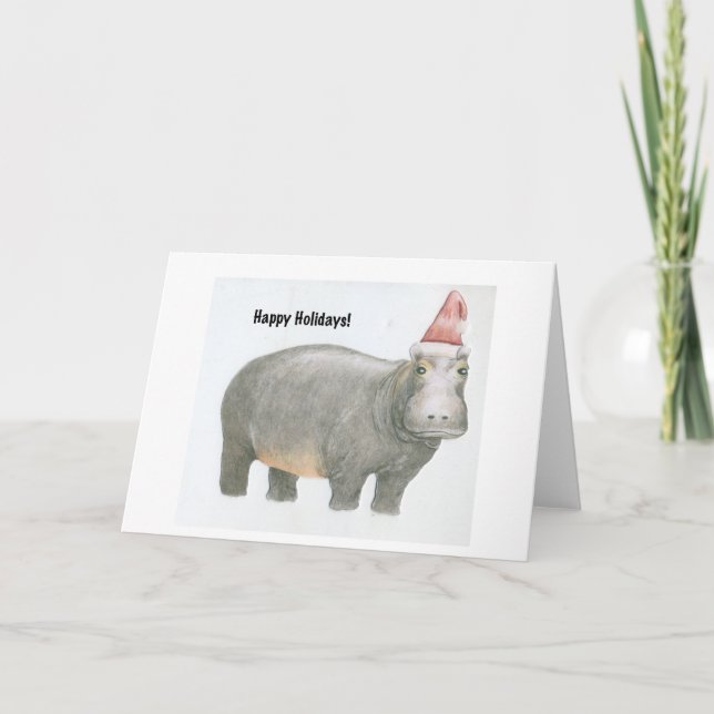 Cartes Pour Fêtes Annuelles Hippopotame de Père Noël (Devant)
