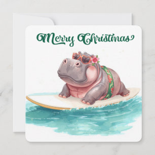 Cartes Pour Fêtes Annuelles Hippopotame de surf en bikini Noël