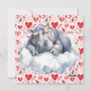 Cartes Pour Fêtes Annuelles Hippopotame  la Saint-Valentin avec beaucoup de cœ