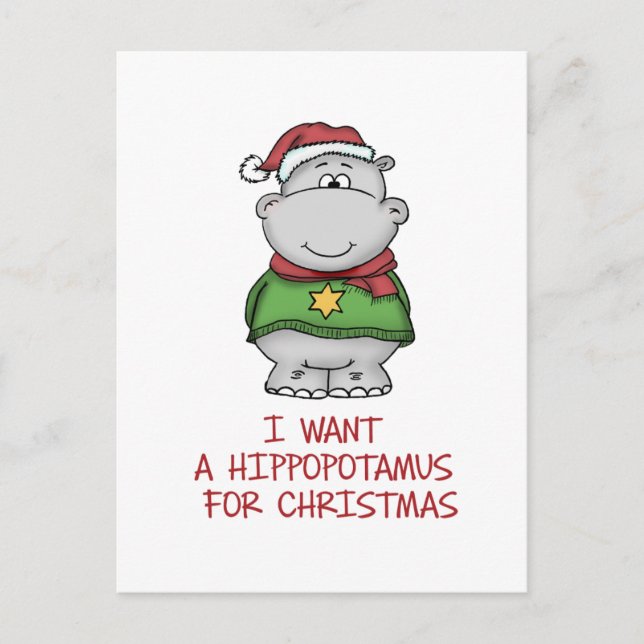 Cartes Pour Fêtes Annuelles Hippopotame pour Noël - conception mignonne (Devant)