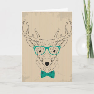 Cartes Pour Fêtes Annuelles Hipster Reindeer Elk avec des lunettes grungy Noël