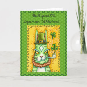 CARTES POUR FÊTES ANNUELLES HISS N'FITZ LEPRECHAUN, ST. CHAT AMUSANT DE LA JOU