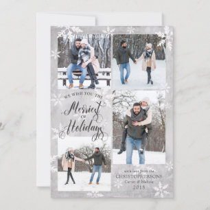 Cartes Pour Fêtes Annuelles Hiver Gris Flocon de neige superposition Quatre ph