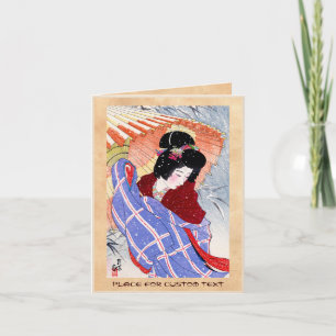 Cartes Pour Fêtes Annuelles Hiver japonais frais de neige de parapluie de