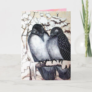 CARTES POUR FÊTES ANNUELLES HIVER LOVE BIRDS À LA JOURNÉE DES NEIGES