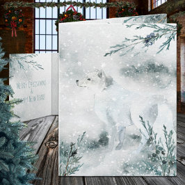 Cartes Pour Fêtes Annuelles Hiver neige blanc Vacances Renard arctique