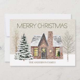Cartes Pour Fêtes Annuelles Hiver Neige Maison Pine Arbre Joyeux Noël