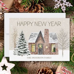 Cartes Pour Fêtes Annuelles Hiver Neige Maison Pine Arbre Joyeux Nouvel An