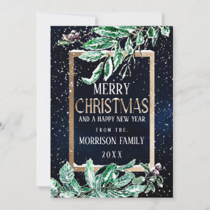 Cartes Pour Fêtes Annuelles hiver Neige or Marine Levier Aquarelle Noël