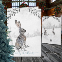 Hiver neigeux Vacances d'aquarelle de lièvre