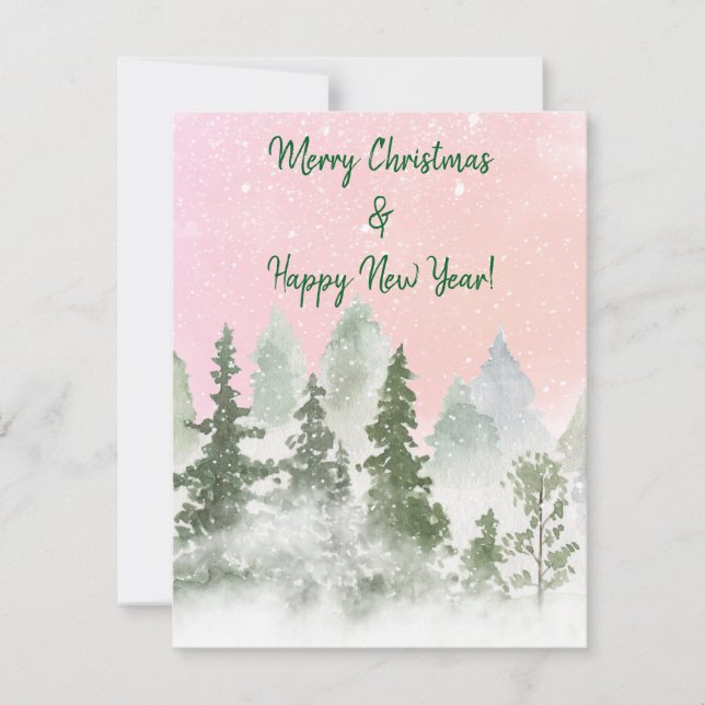 Cartes Pour Fêtes Annuelles Hiver rose ciel (Devant)