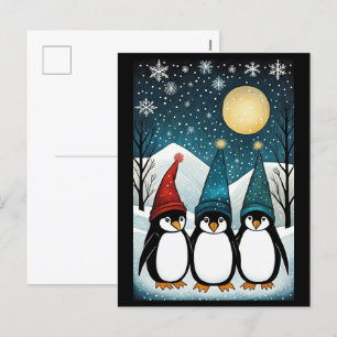 Cartes Pour Fêtes Annuelles hiver Snowy Mountain Père Noël Penguin Noël