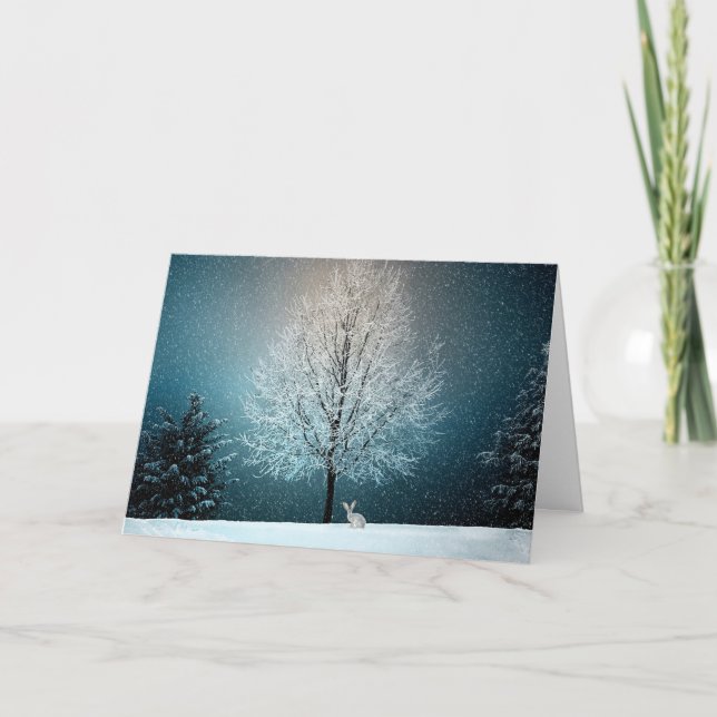 Cartes Pour Fêtes Annuelles Hiver Snowy Rabbit Nature Noël (Devant)