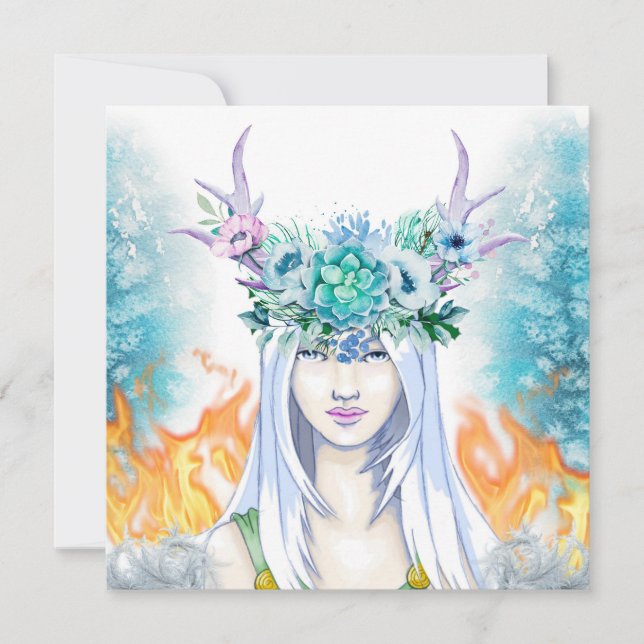 Cartes Pour Fêtes Annuelles Hiver Woodland Yule Fire Pagan (Devant)