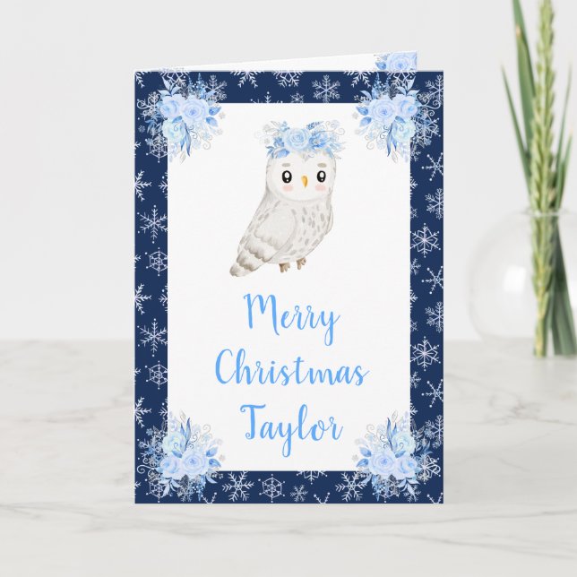 Cartes Pour Fêtes Annuelles Hivernal Chouette de l'Arctique Joyeux Noël (Devant)